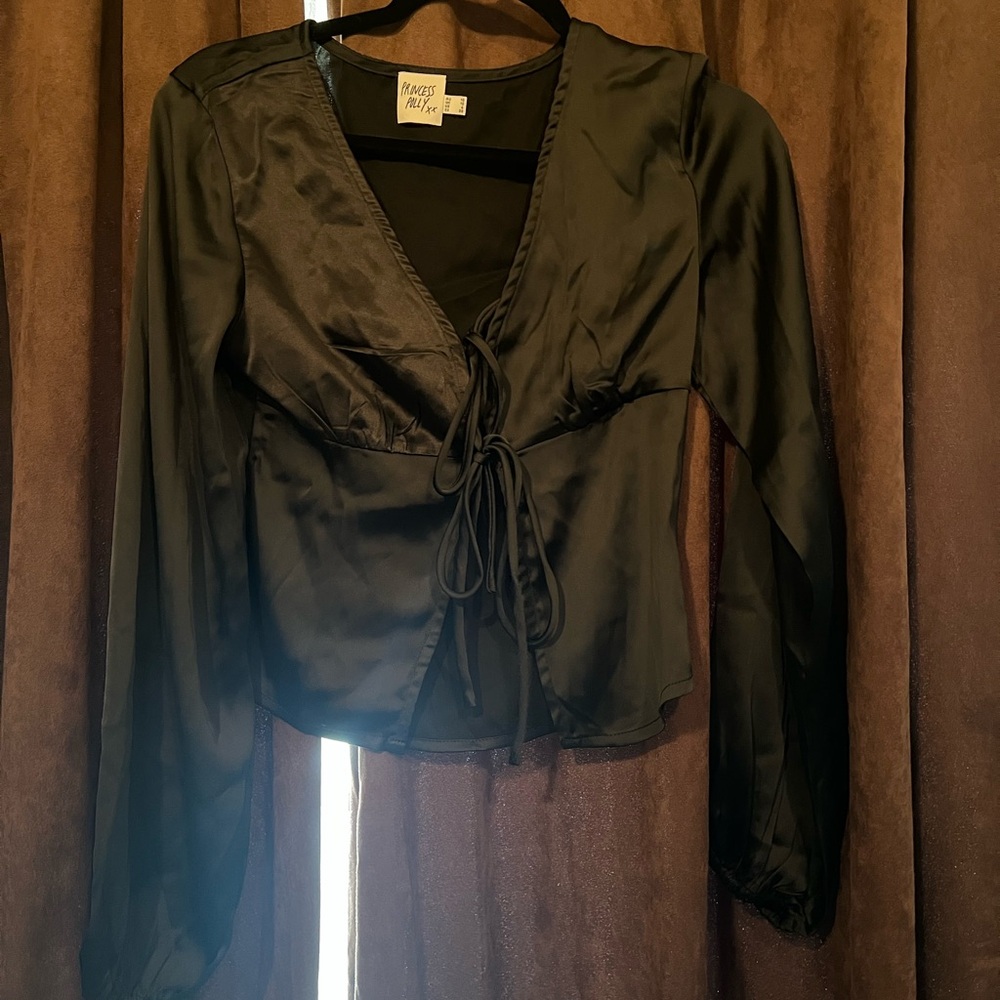 Princess Polly Black Satin Tie-Front Blouse
